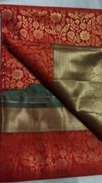 Tomato red and Green Premium Kanchi Border Saree - Image 3