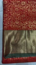 Tomato red and Green Premium Kanchi Border Saree - Image 2