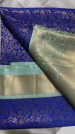 Aqua Blue and Royal Blue Premium kanchi border saree - Image 5