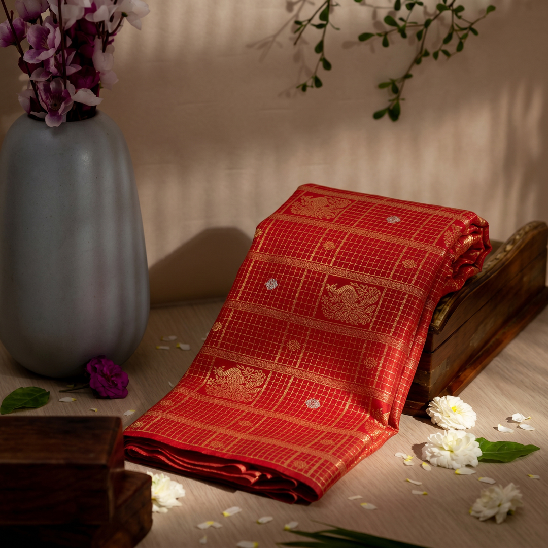 pv2 Aqua blur and Red kanchi border saree - Image 1