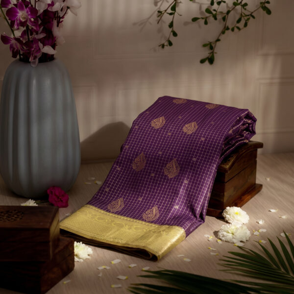 Purple and neon kanchi border Premium saree